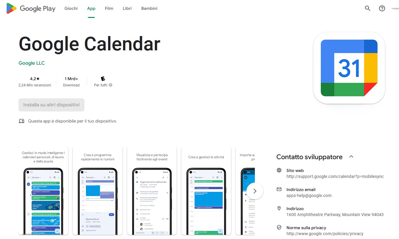 1 passo app google calendar