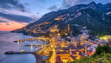 The beautiful village of Amalfi in Italy at sunset