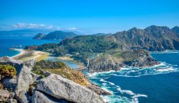 Islas Cies, Vigo, Spain. Vigo estuarys greatest treasure. Galicia. Island connected by beach Playa de Rodas.