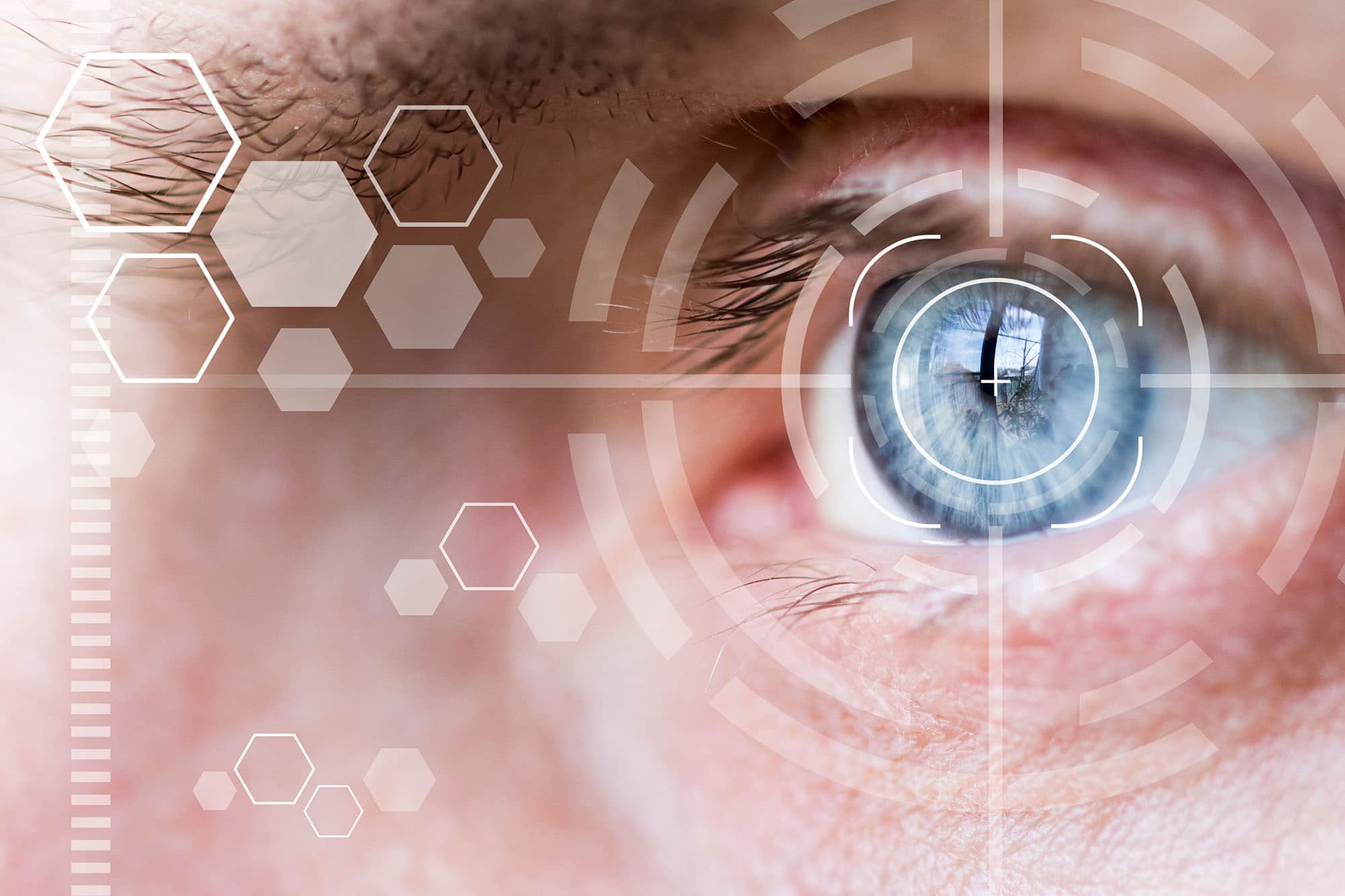 Eye monitoring and eye scan . Biometric iris scan of male eye cl