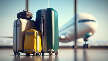 Suitcases in airport. Travel concept