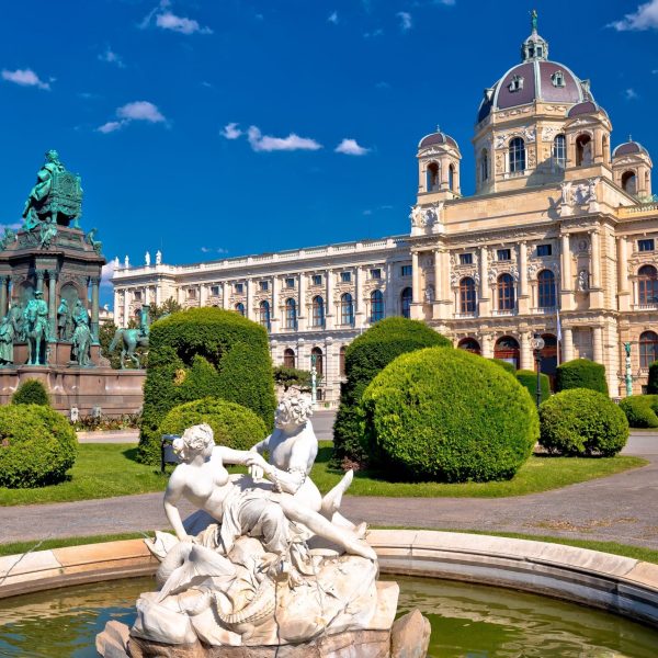 Maria Theresien Platz square in Vienna architecture and nature view, capital of Austria